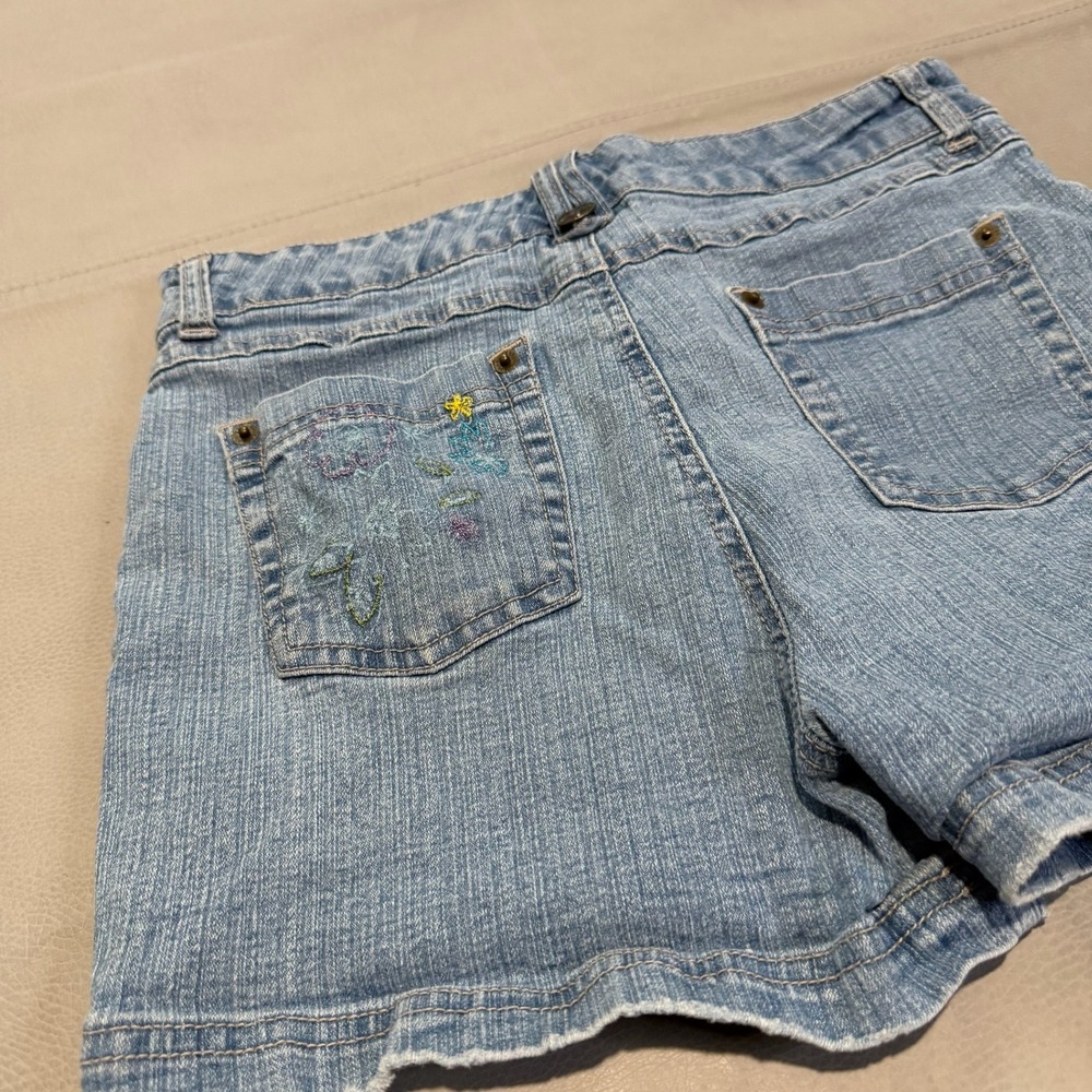 VTG Y2K Route 66 Women Blue Denim Embroider Floral Jean Short Jort 16//26-6772 - Picture 4 of 9
